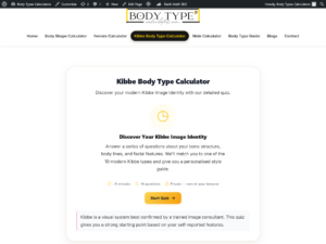Kibbe Body Type Calculator quiz page on bodytypescalculators.com – part of the complete 2026 Body Type Calculator system