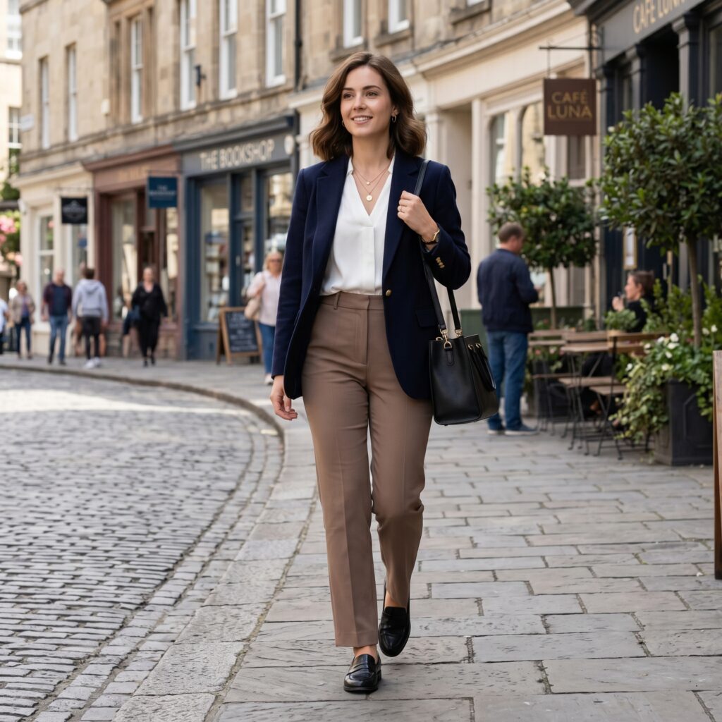 Straight leg trousers open blazer 202606080643