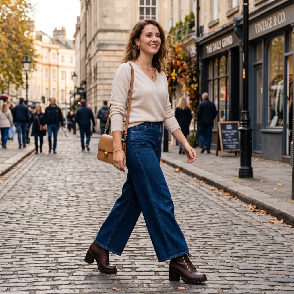 Wide leg jeans soft V neck 202606130528